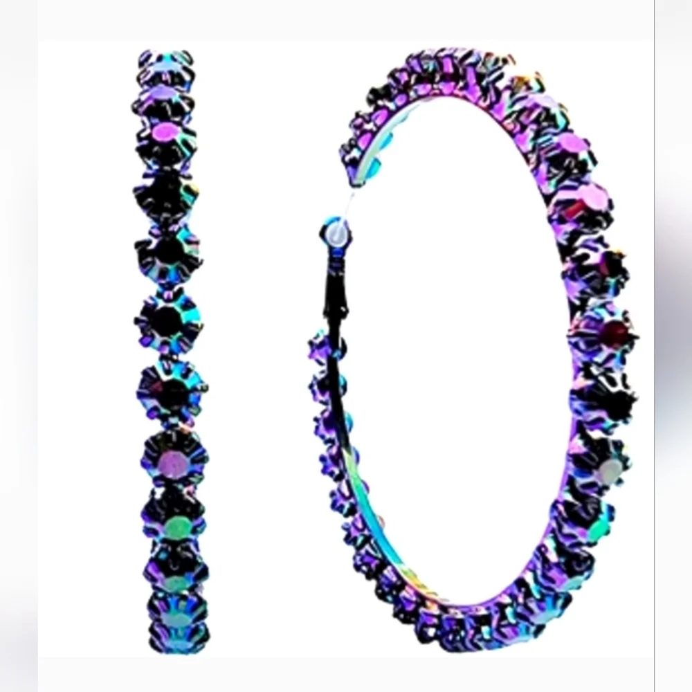 Bijoux Bar Iridescent Crystal Rhinestone Hoop Earrings Statement Sparkly Glam